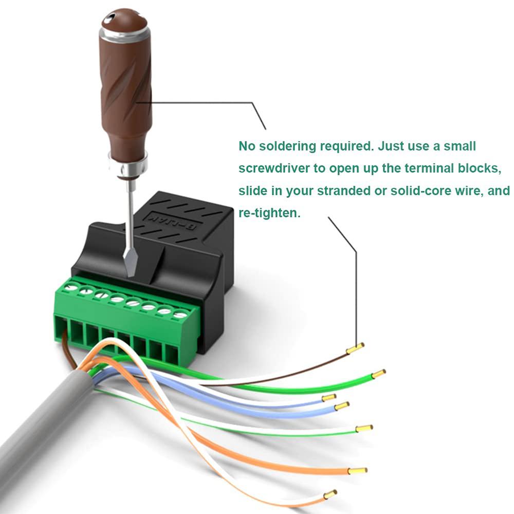 RJ45 To 8 Pin Screw Terminal Male Female 8P8C RJ45 Bolt Screw Connector for Cat7 Cat6 Cat5 Ethernet Extender Network Adapter
