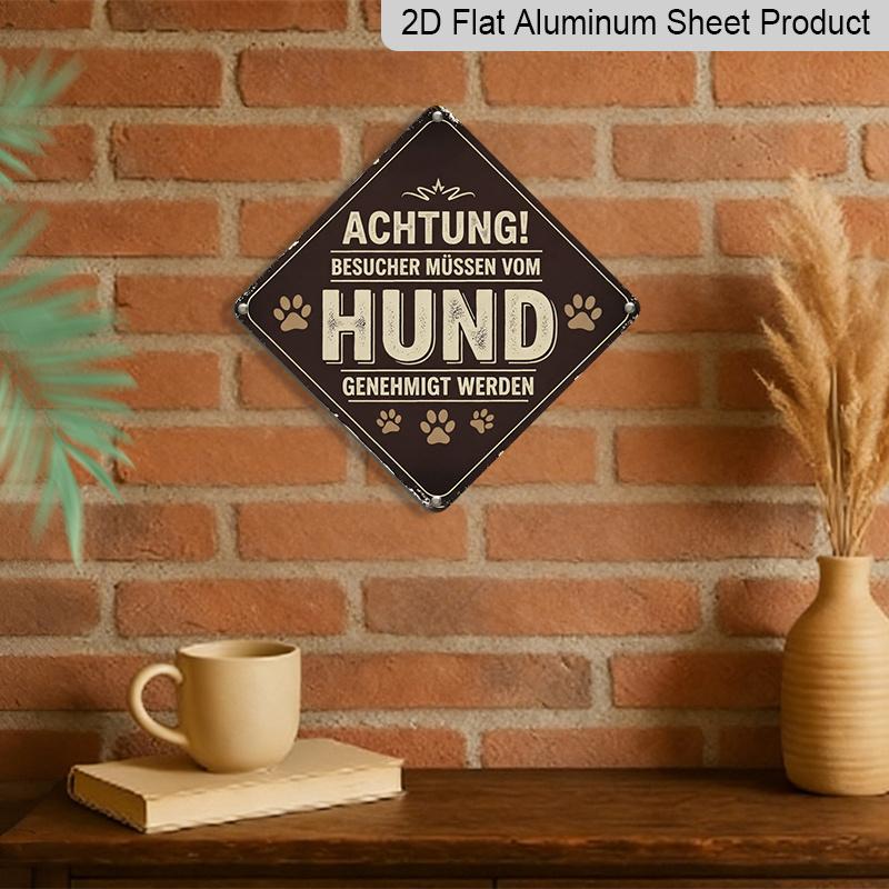 2D Flat - 1pc Vintage Dog Warning Themed Aluminum Sign, German Slogan Wall Art, Rustic Aluminum Plaque, Suitable for Dog House, Pet Shop, Yard