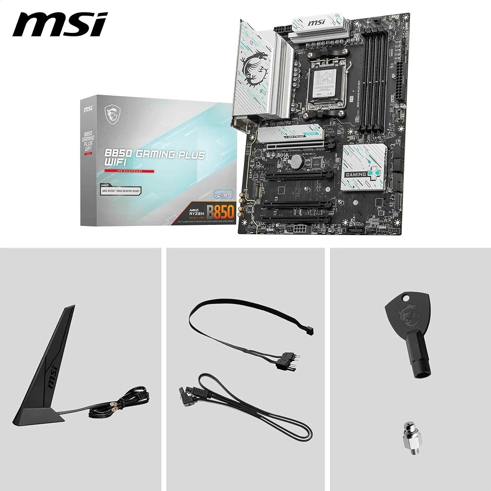 MSI B850 Gaming Plus WiFi Motherboard, ATX - Supports AMD Ryzen 9000/8000/7000 Processors, AM5 - DDR5 Memory Boost 8200+ MT/s (OC), PCIe 5.0 X16 & 4.0