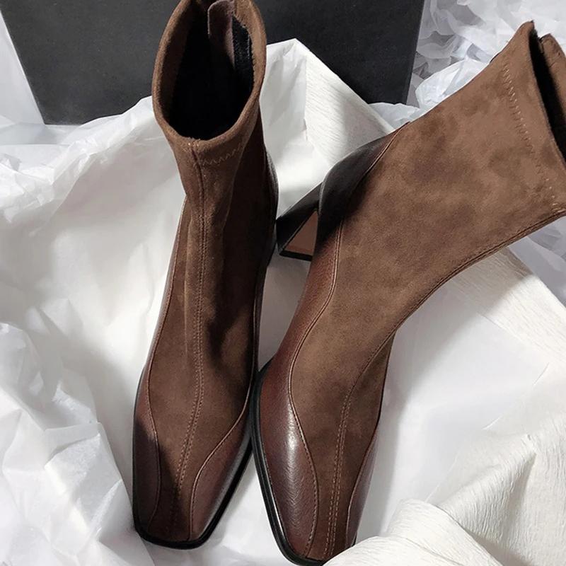 Toamnă Vintage Toc Gros Femei Botine Gleznă Pantofi Modă Fermoare Spate Doamnelor Elegant Elastic Subțire Botine Scurte