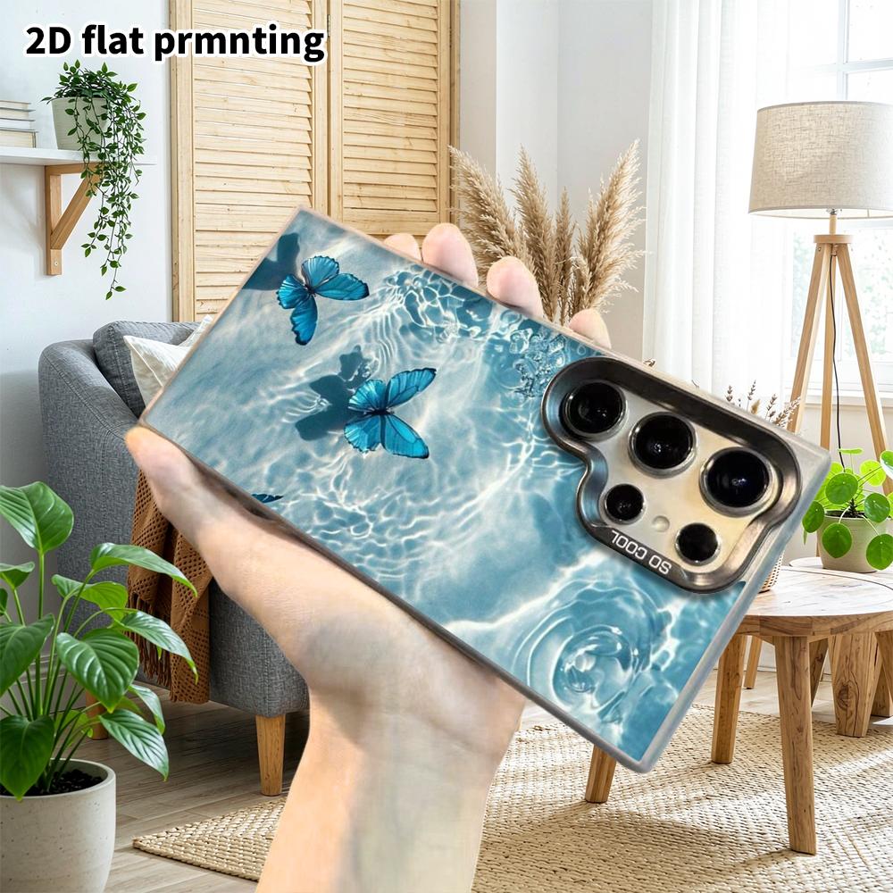 Phone Case: 2D Flat Samsung Galaxy A34 A35 M05 M06 S20 S22 S21 FE Plus 5G Case, Couples Design, Underwater Blue Glitter Butterfly, Christmas and Hallo