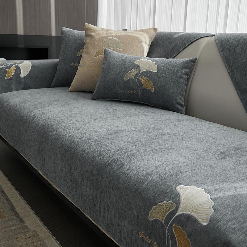 

Скандинавский чехол для дивана из синели для гостиной, диванная подушка с вышивкой гинкго, L-образное полотенце для дивана, нескользящий подлокотник для дивана, спинка 70x70cm 1pcs