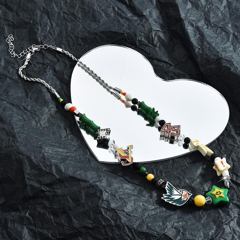 Unique Handmade Heart Shaped Lucky Star Smiley Face Necklace With Colorful Gemstones