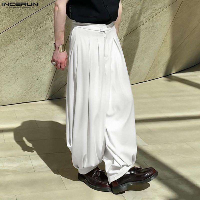 INCERUN Herren Unterteil Lässig mit Reißverschluss an der Taille Lange Baggy Haremshose
