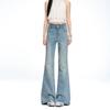 Spring Summer Light Blue Double Button High Waist Full Star Rhinestone Stretch Trendy Denim Pants Women Casual Pants Oversize Denim Trousers