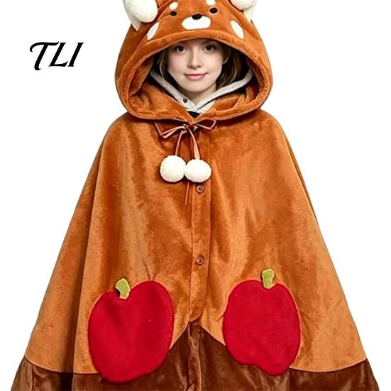 Gemütlicher Schlafanzug Tier-Tragbare Decke Hoodie, Übergröße Fleece-Sweatshirt für Erwachsene, Bequeme Umhang-Schlafkleidung, Halloween-Cosplay-Kostüm mit Plüschkapuze