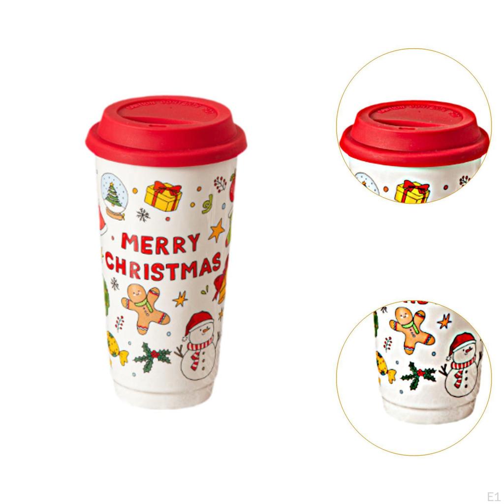 Christmas Ceramic Cup Tumbler Portable 580ml Drinkware Reusable Cute Drink Bottle with Lid for