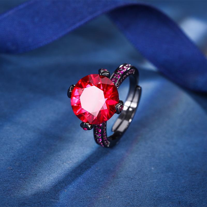 Biżuteria Miedziana Podstawa Pozłacana Symulowany Korund Okrągły Czarne Złoto Personalizowany Pierścionek Damski 12Mm