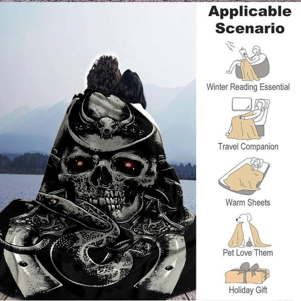 1pc Skull, Snake Blanket - Lightweight Flannel Fleece with Digital Printing, Soft Warm for Sofa, Travel, Camping, Office yy251018320