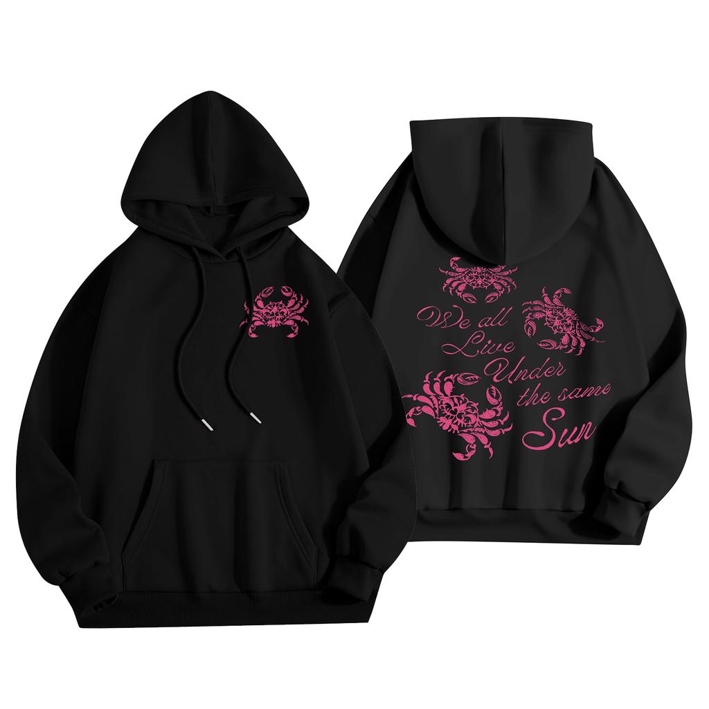 Damenmode Damen Leichter Langarmpullover mit Taschen Preppy Graphic Hoodie