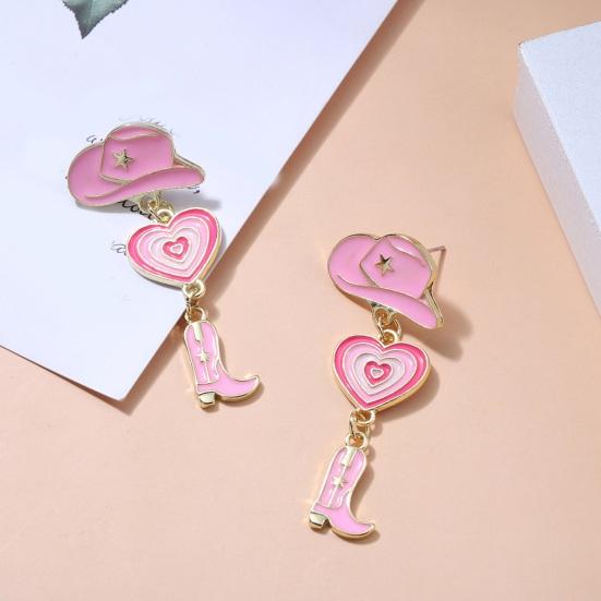 1 Pair Oil-dripping Cowgirl Hat Earrings Boot Love Heart Tassel Women Girls Western Cowboy Hat Dangle Earrings Fashion Accessories Birthday Gift