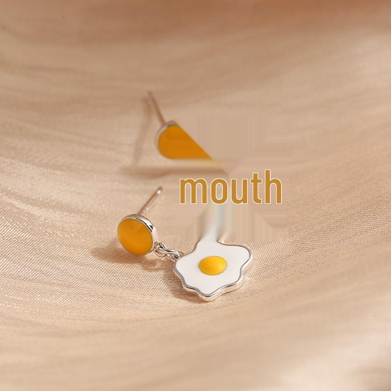 Trendy 925 Sterling Silver Fried Egg Earrings, Japanese Style, Cute & Creative, 2019