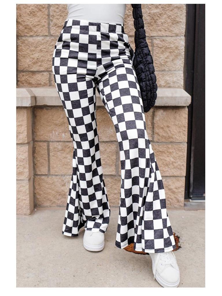 Shiying Checkered High Waist Wide Leg Pants - Casual, Fashionable, Versatile, Simple European and American Style.