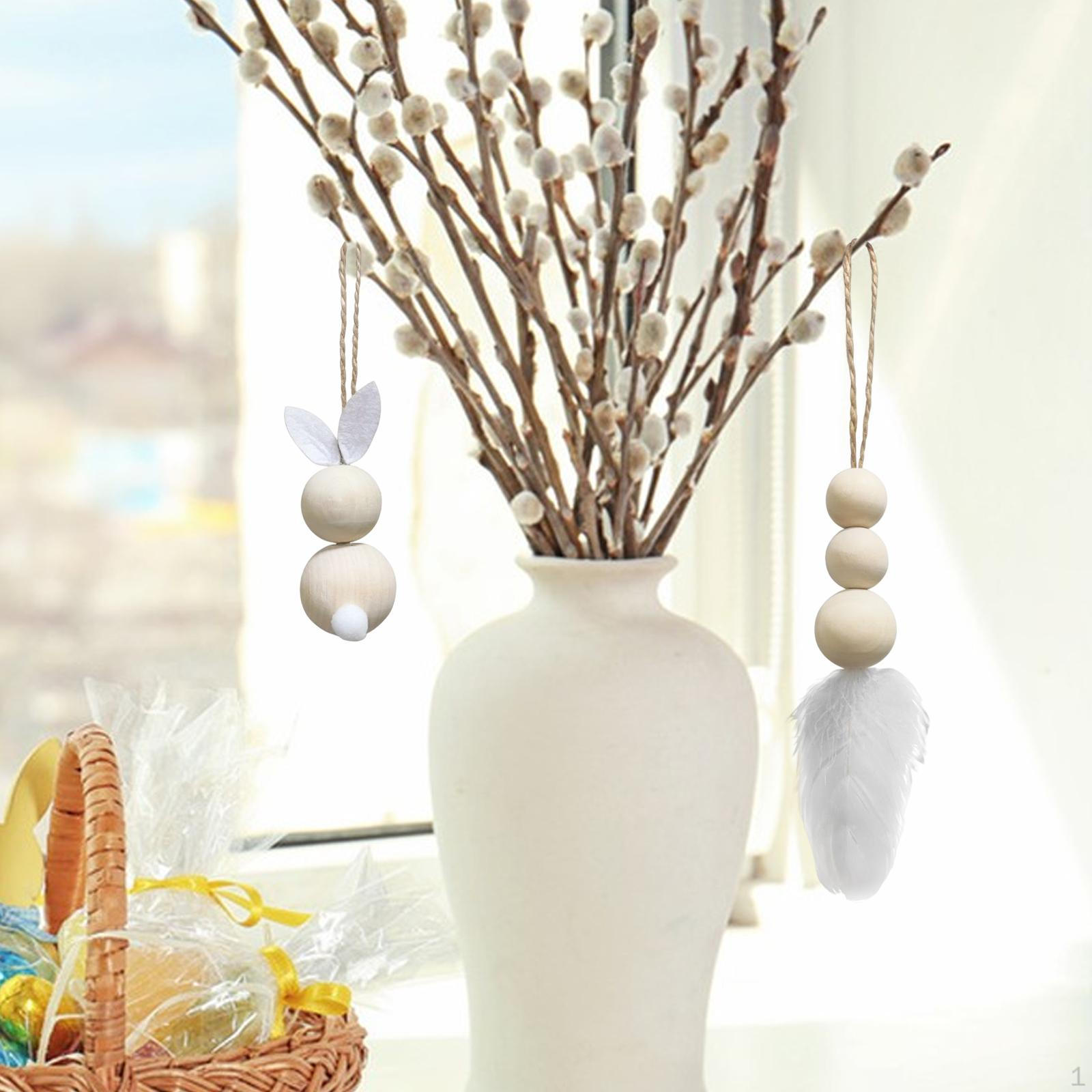 2 Pieces Wood Beads Garland, Farmhouse Wooden String Ornament, Decorative Pendant for