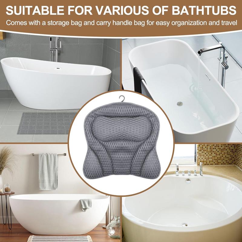 1Pc Non-slip Luxury Polyester Fiber Waterproof Bath Pillow Solid Color Cushion Home Spa Bathtub Headrest