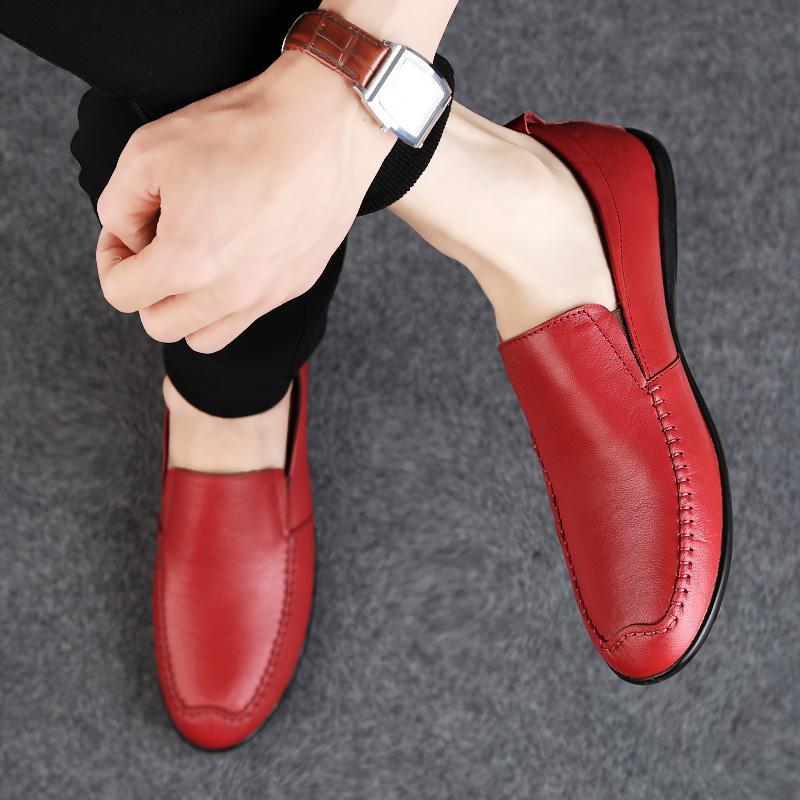 Genuine Leather Loafers Men Casual Shoes 2025 Designer Formal Business Mens Moccasins Slip On Flats Male Driving Shoes Red