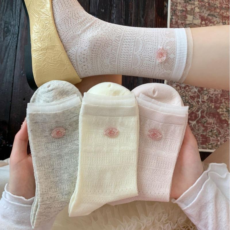 Cute Non-rigid Accessory Socks - Pink Cherry Bow Tie Socks for Children, Simple and Minimalist with Hollow Design.