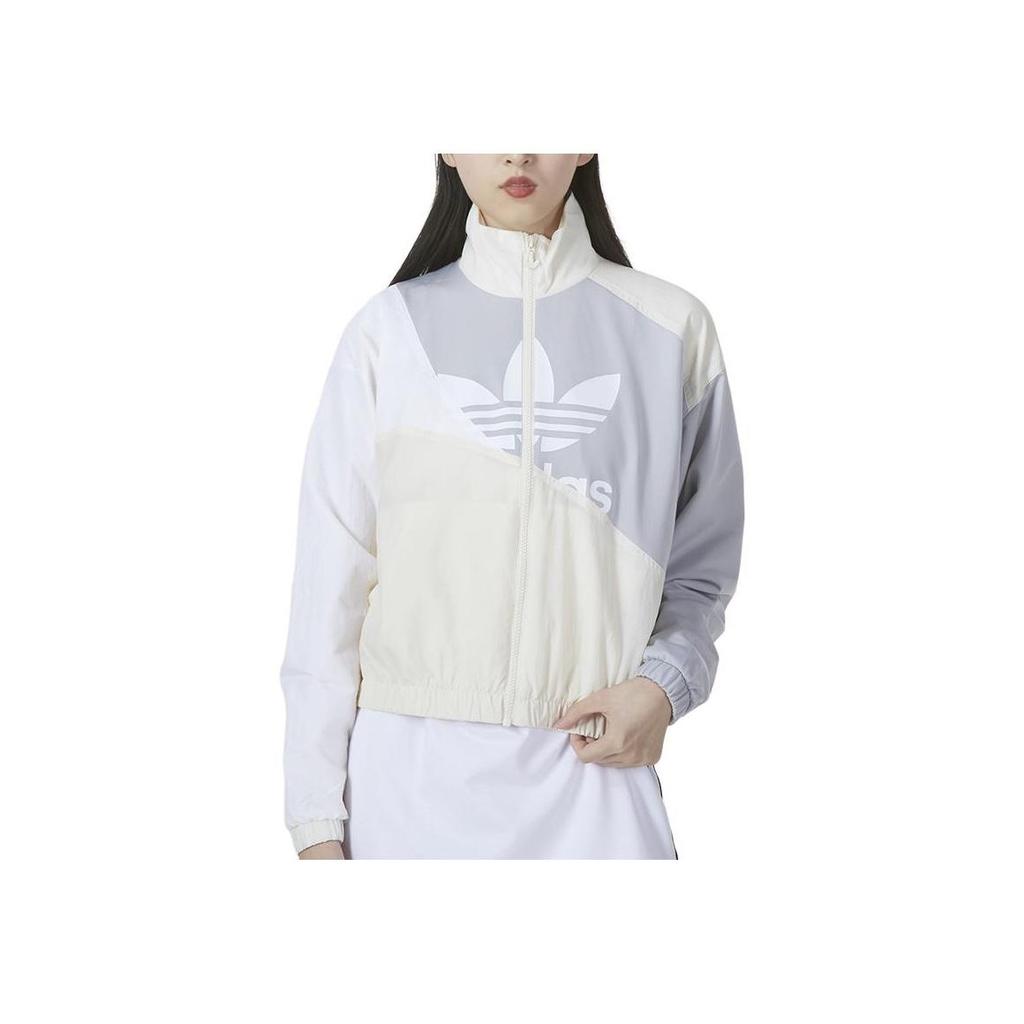 adidas Originals Women's Colorblock Windbreaker Jacket White Grey HC7054