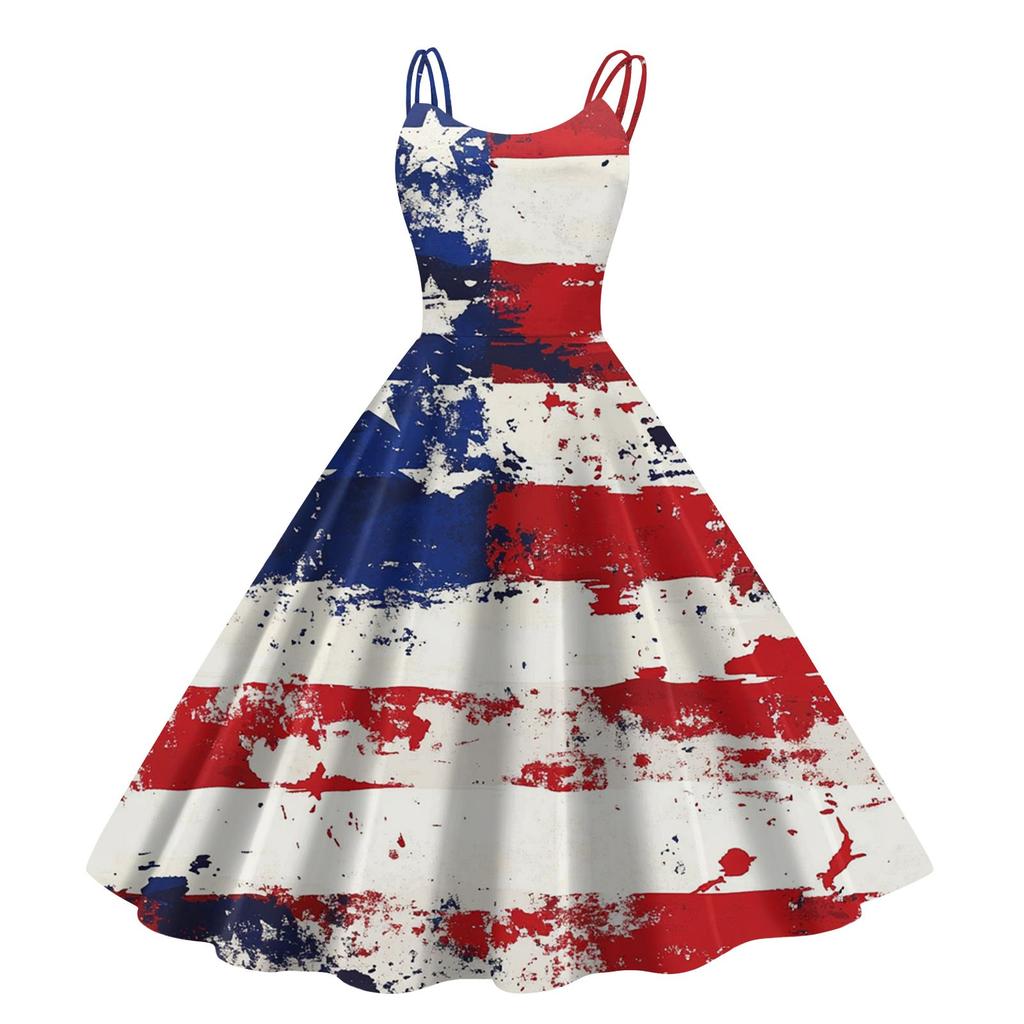 Independence Day Printed Women's Casual Sexy Strapless Punk Vintage Dresses