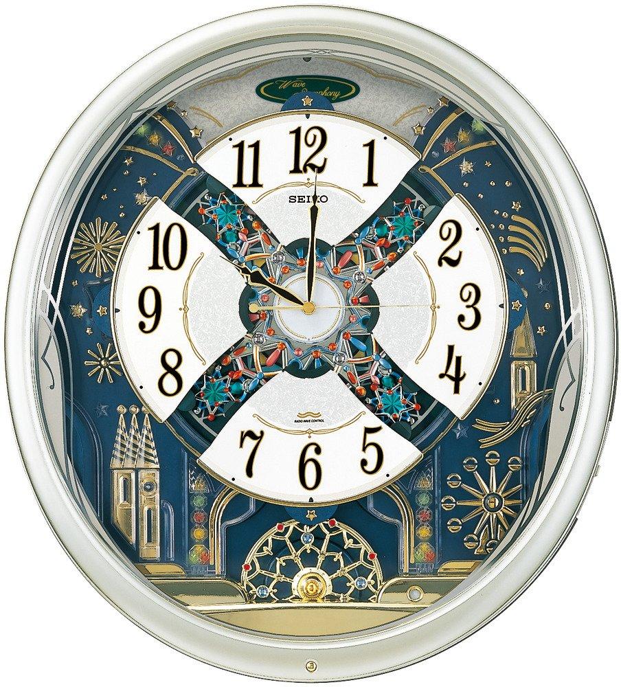 Seiko Clock Wall Clock Radio Analog Karakuri 6 Songs Melody Rotating Decoration Light Gold Pearl RE561H SEIKO