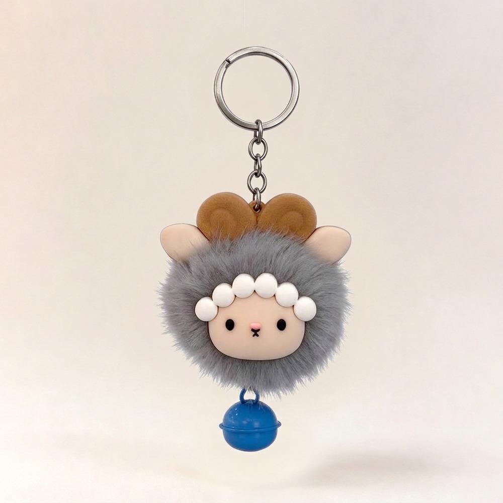 Metal Bell Mini Plush Sheep Keychain Soft Fluffy Sheep Doll Ornament Chinese New Year Gift