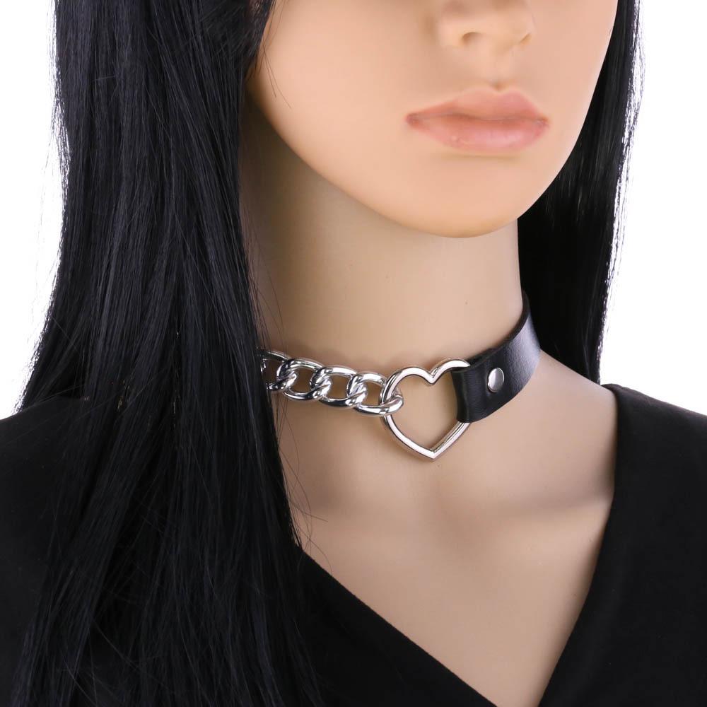 Gothic-Punk Style Pu Leather Heart Necklace, Punk Style Neckband, Necklace, Women'S Collar Chain, Valentine'S Day Gift