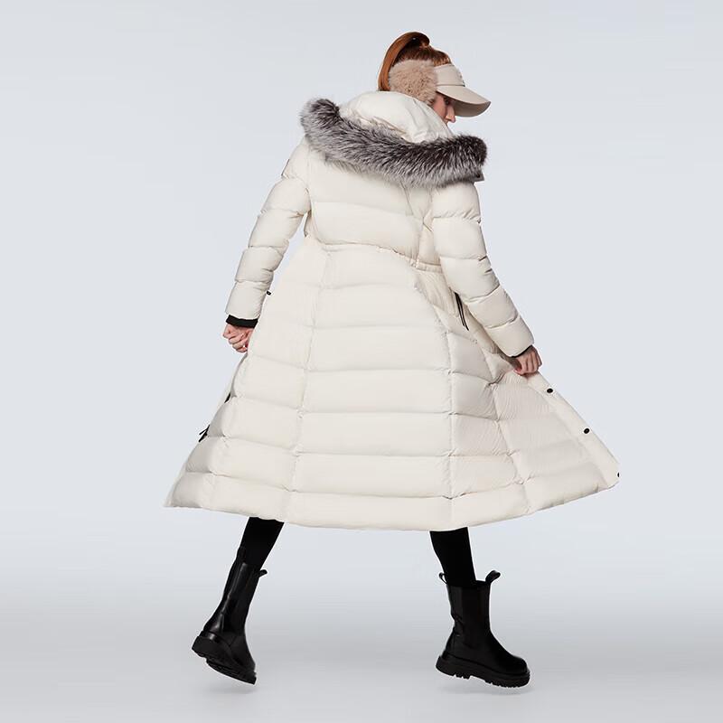 HALTI Women's Snowfield White Long Hooded Warm Goose Down Jacket HDTEA28230S