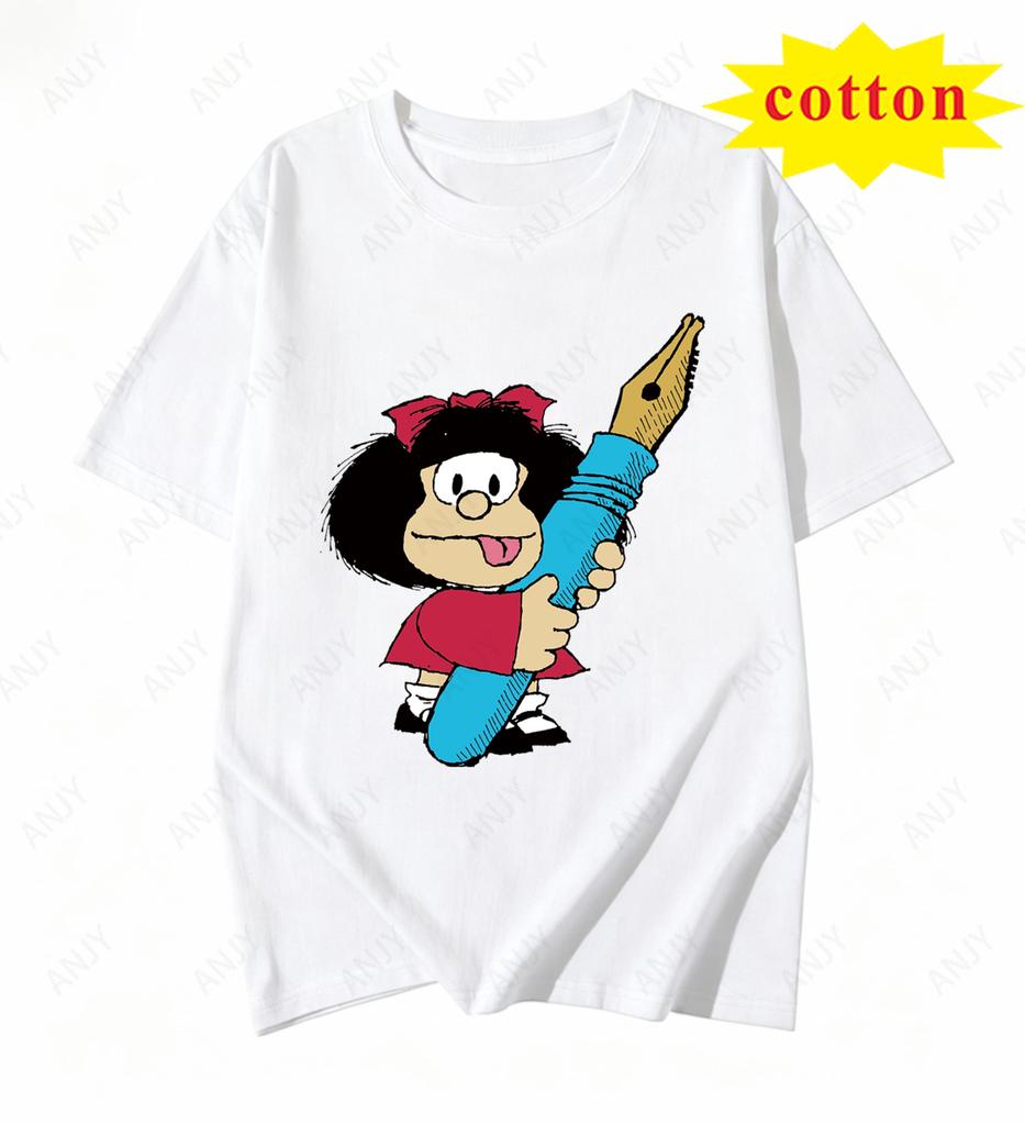 Classic Mafalda Cartoon Printed Short Sleeved Pure Cotton Soft Tshirt Suitable For Unisex And Unisex