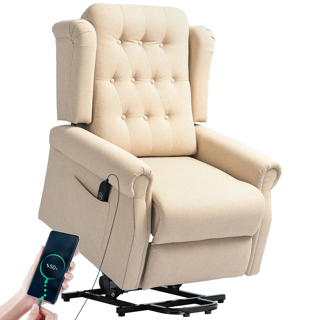 45 degrees Lifting Riser and Recliner Armchair - Beige