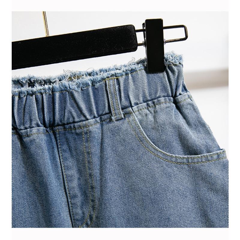 DIMANAF 2024 Plus Size Women Pants Autumn Trousers Loose Wide Leg Pants Casual Vintage Large Size Elastic Waist Blue Jeans