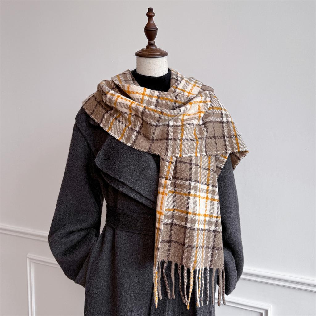 Autumn And Winter Plaid Scarf Women'S Winter Versatile Purple Red Atmosphere Preservation Fringed Scarf Shawl Warmth