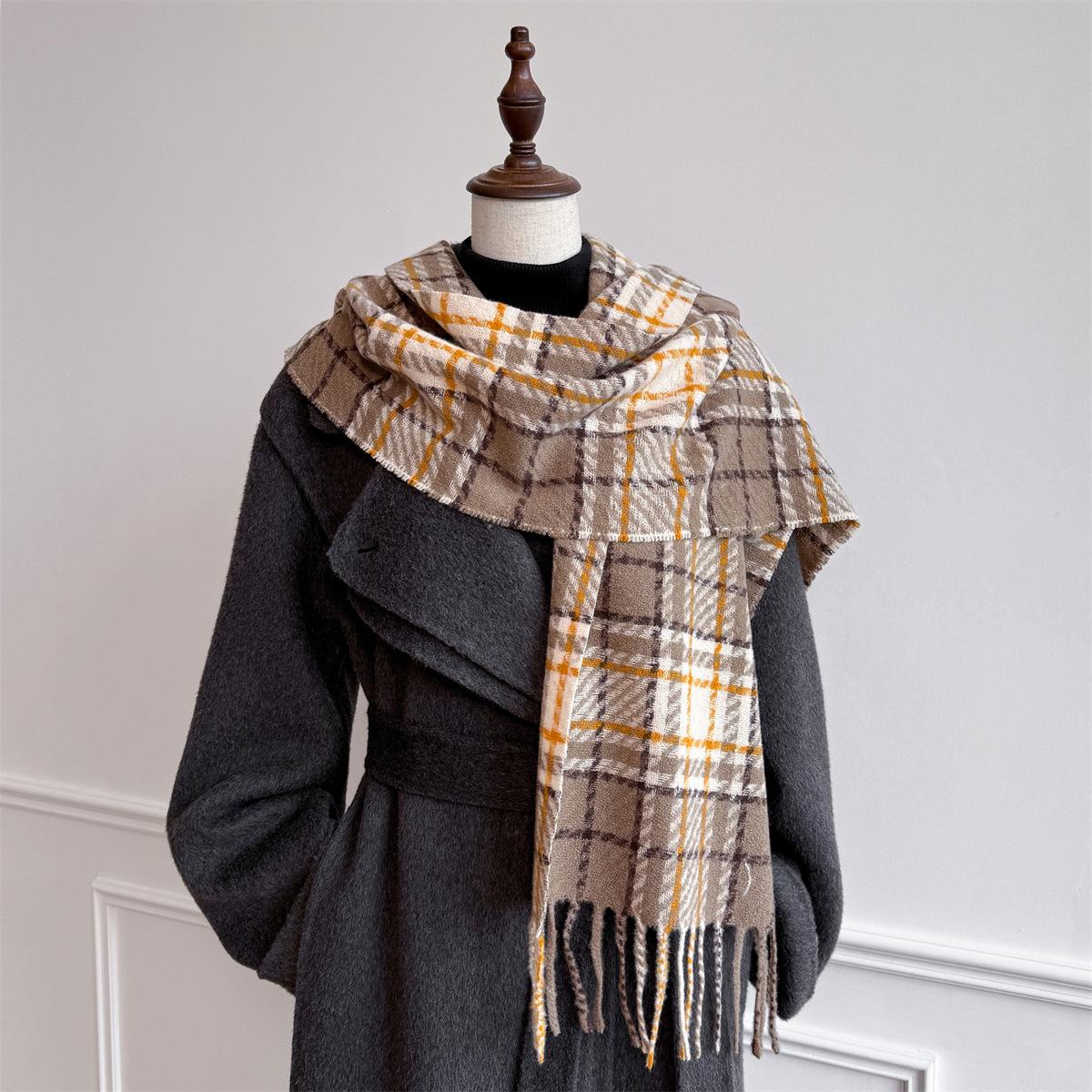 

Осенне-зимний клетчатый шарф Женский зимний универсальный фиолетово-красный атмосферный сохраняющий тепло шарф-шаль с бахромой 30*180