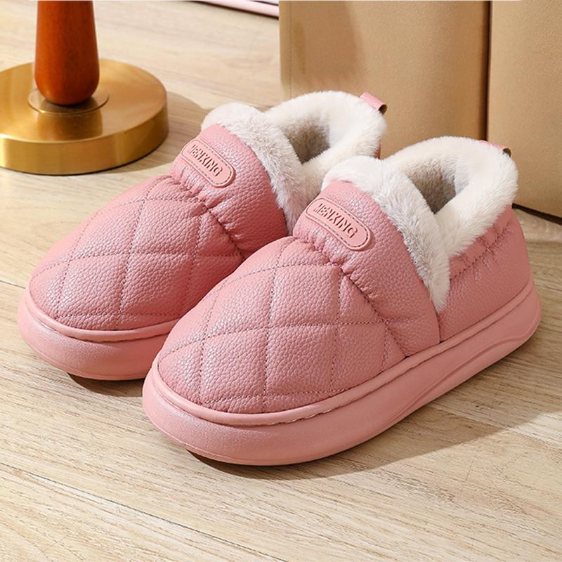 Móda PU kůže silná platforma chlupaté pantofle zima nové voděodolné ne hřejivé pantofle volný čas vnitřní domov bavlněné pantofle dámské