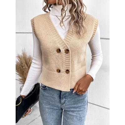 Women S Knit Vest V Neck Double Breasted Button Casual Cardigan