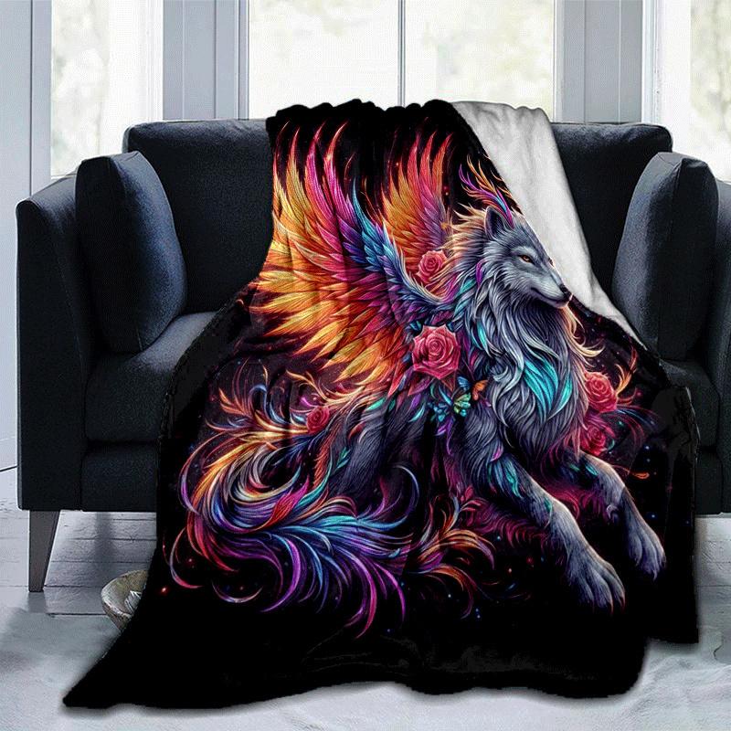 1pc Wolf Printing Lightweight Flannel Blanket, Comfortable and Warm Blanket, for Camping Sofa Bed and Couch Office, In All Seasons