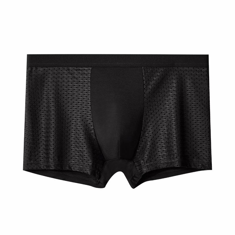 Men's Black Ice Silk Mid-Waist Breathable Mesh Boxer Briefs