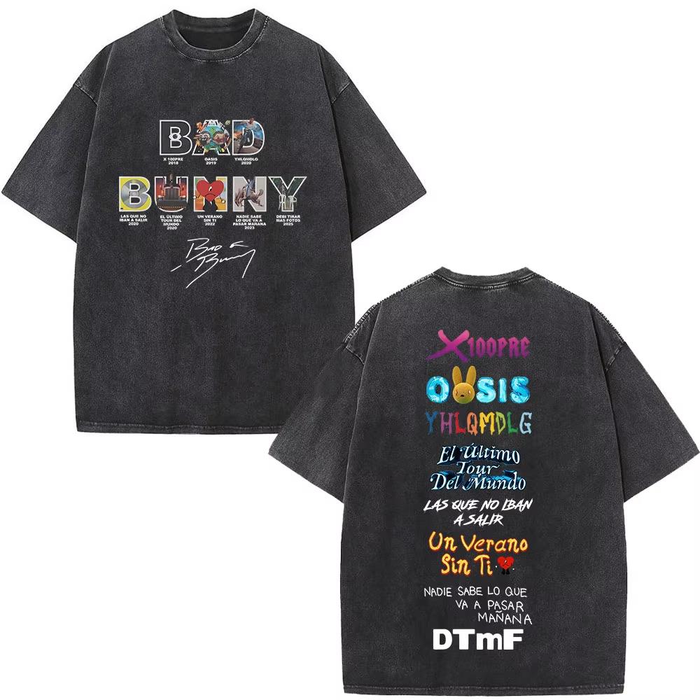 Lucky starfish Top Rapper Bad Bunny Debi Tirar Mas Fotos DTMF Album Washed Vintage T-shirts Herenmode Hip Hop Korte Mouwen T-shirts Streetwear M