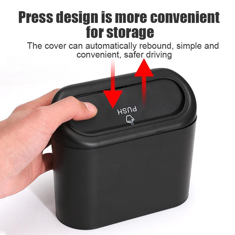 Car Trash Can with Lid Hanging Vehicle Garbage Organizer Case Storage Box Plastic Pressing Trash Bins Auto Interior