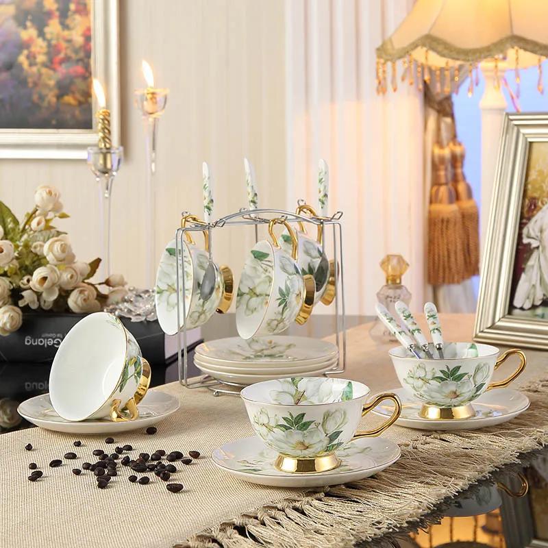 Top-grade British Vintage Rose Bone China Coffee cups set Porcelain Tea Sets Ceramic cups organizer tea party Six-piece Set
