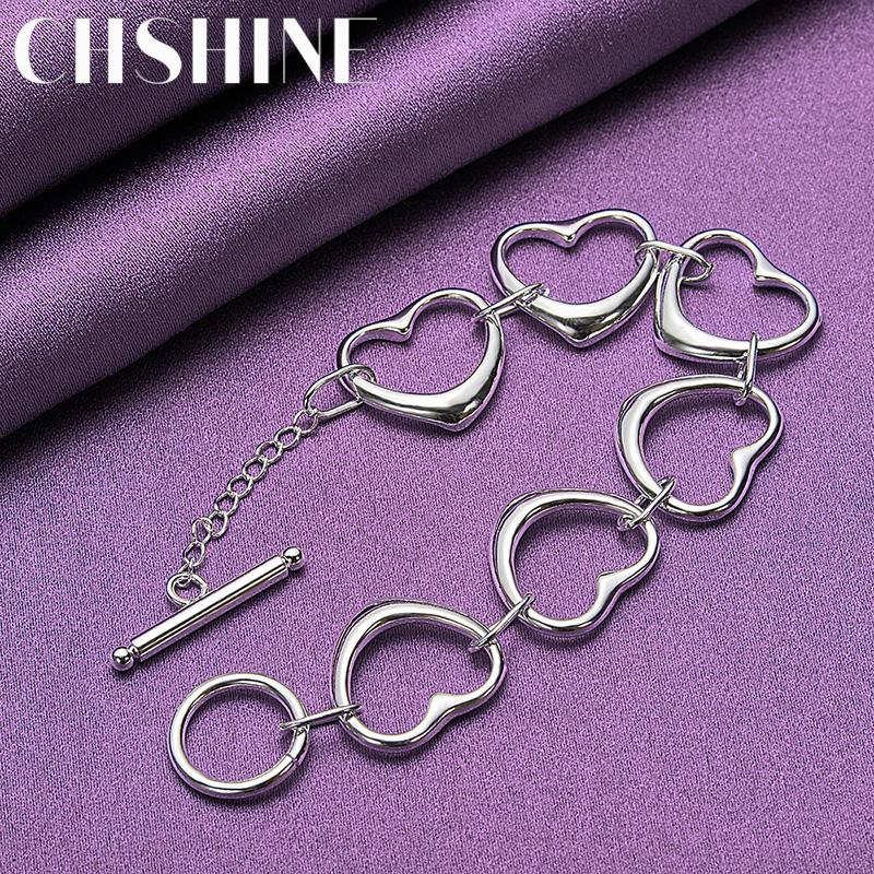 CHSHINE 925 Sterling Silver Love Heart Chain Bracelet For Women Wedding Party Fashion Charm Jewelry