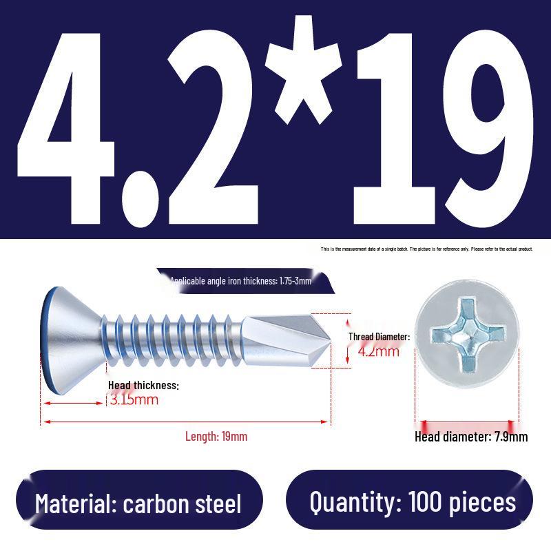Phillips Flat Head Blue Zinc Plated Stainless Steel Self-Drilling & Self-Tapping Screws M3.9-M5.5