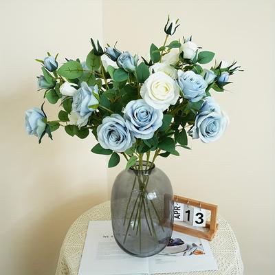 1 Stück 4 Köpfe Seidenrosen Künstliche Blumen Falsche Rosenstrauß mit langem Stiel Realistischer Rosenstrauß für Heim- Hochzeitsdekoration