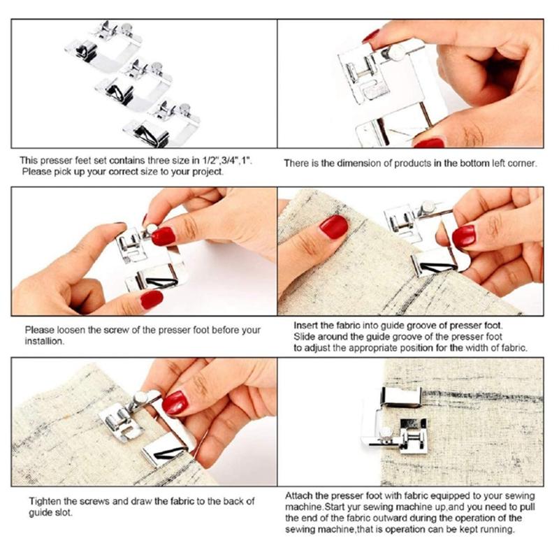 Wide Rolled Hem Presser Foot Set (1/2 Inch, 3/4 Inch, 1 Inch) Household Multi-Function Electric Sewing Machine Accessories