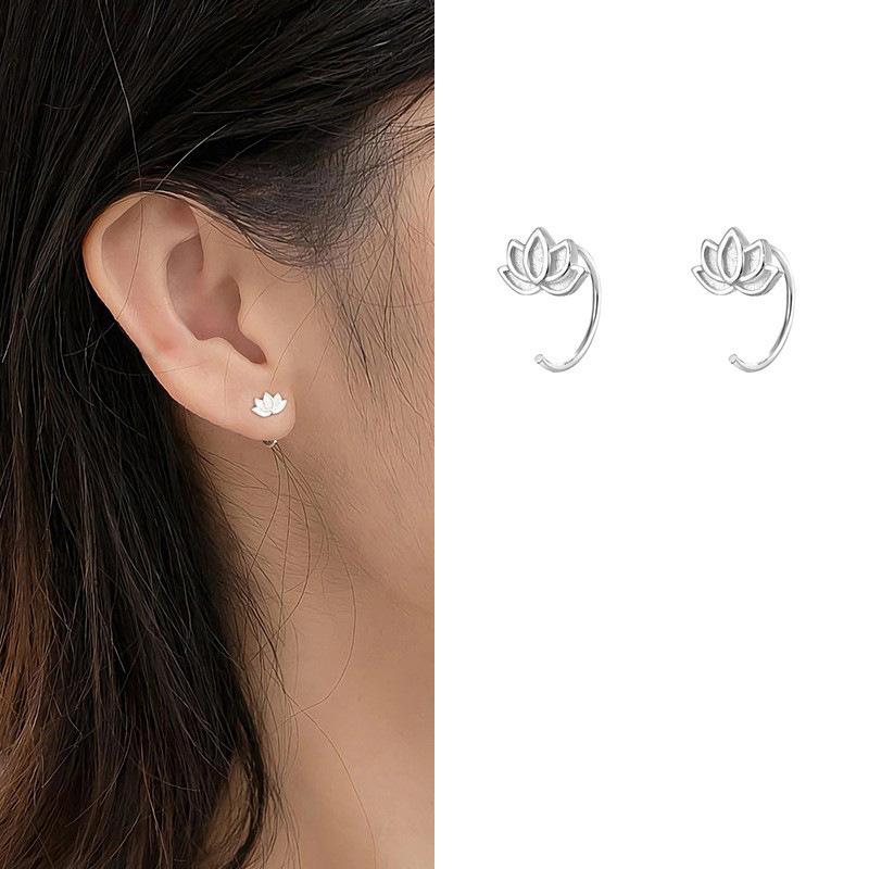 Earrings Women'S New Light Luxury Lotus Earrings National Tide Wind Floweearrings Delicate And Compact Lotus Ear Hooks