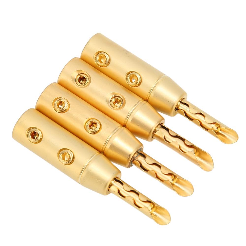 4PCS Gold Plated Speaker Wire Connectors Double Screw Open Screw Banana Plugs  For Sound Systems