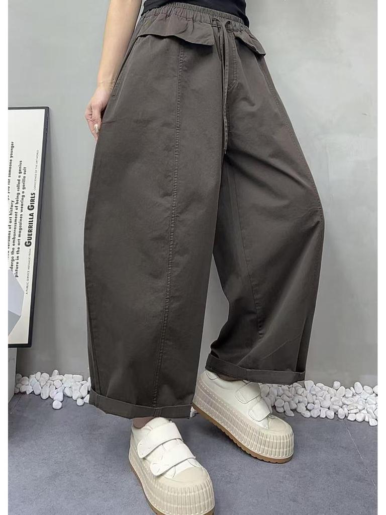 Spring 2026 Women's Wide-Leg Workwear Pants - Elastic Waist, Drawstring, Casual, Versatile Harem Style