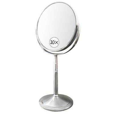 Tischspiegel mit Vergrößerung 10x und 1x Schminkständer Tischspiegel für (10X) (Silber) [Höhenverstellbar] Vergrößerung, Doppelseitig, Groß, Spiegel,