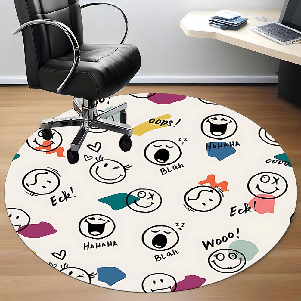 1PC Emoticons Faces Office Round Area Rug, Indoor Mat Suitable For Office, Under Office Chairs Bedroom Living Room Home Decor, Room Deco 234