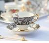 English afternoon tea, bone porcelain plate, dessert plate, ceramic snack, western plate, black lace. Coffee cups and a set of flavors