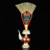 Pot Tibétain Tantrique Wamba Décoration Bouddhisme Œil de Paon Plume Exquise Satin Bumba Ventilateur à Main Bureau Maison Cadeau Objets de Collection